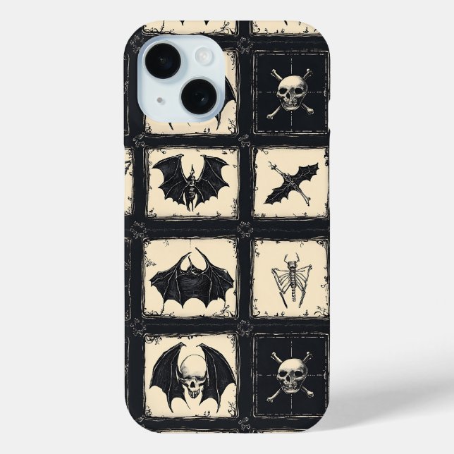 Coques Case-Mate iPhone Couvre-lit en denim avec chauves-souris et squelet (Verso)