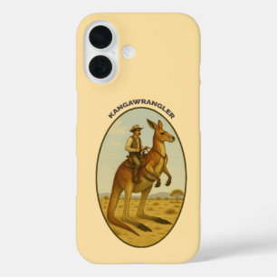 Coque Pour iPhone 16 Cow-boy de l'Outback vintage montant un kangourou