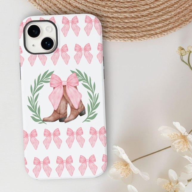 Coques Case-Mate iPhone Cowgirl Boots Laurel Wreath and Pink Bows (iphone case with cowgirl boots and pink bows by Darling and May)