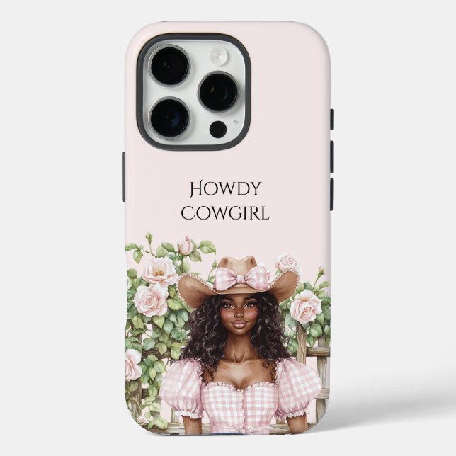 Coques Case-Mate iPhone Cowgirl de clôture florale de rose rose (Verso)