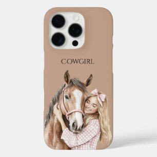 Coque iPhone 16 Pro Cowgirl de la ferme occidentale au nœud rose et ch