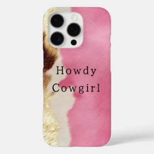 Coque iPhone 16 Pro Cowgirl Western Pink Cream Gold Cowhide
