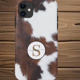 Case-Mate iPhone Case Cowhide Brown Monogramme blanc Coque-Mate iPhone C