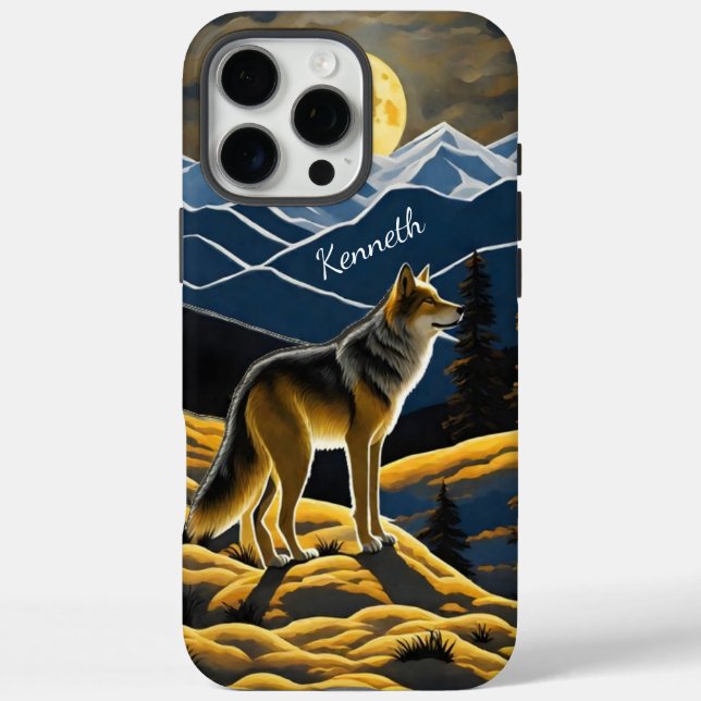 Coques Case-Mate iPhone Coyote Howling Under a Pleine lune in Mountains (Verso)