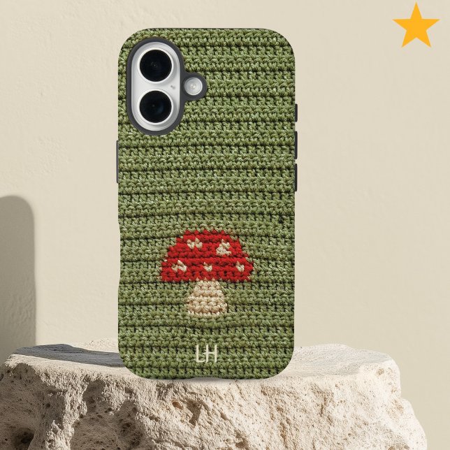 Coques Case-Mate iPhone Cozy Crochet Mushroom Yarn Custom Name Initials (Créateur téléchargé)