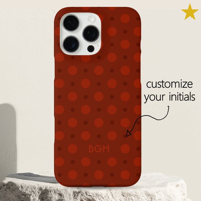 Coques Case-Mate iPhone Cozy Red Orange Dots Pattern Custom Name Initials (Créateur téléchargé)