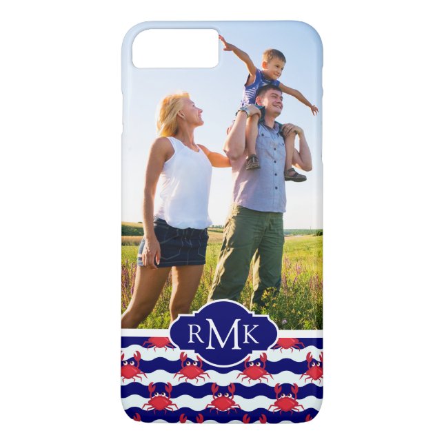 Coques Case-Mate iPhone Crabes heureux Pattern| votre photo et monogramme (Dos)