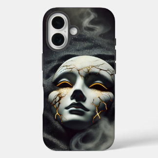 Coque Pour iPhone 16 Cracked Porcelain Mask Dark iPhone 16 Tough Case