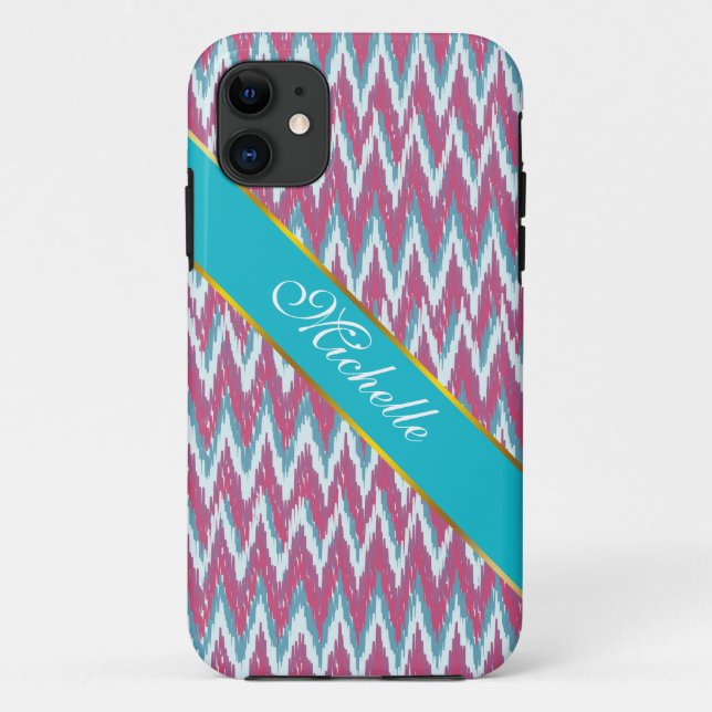 Coques Case-Mate iPhone Cranberry et Turquoise Motif iKat ZigZag (Dos)
