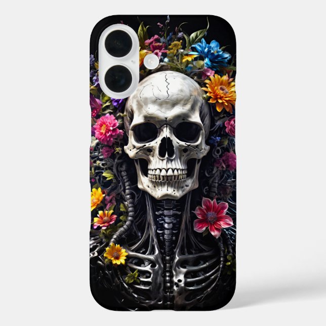 Coques Case-Mate iPhone Crâne à fleurs sur couverture noire (Verso)