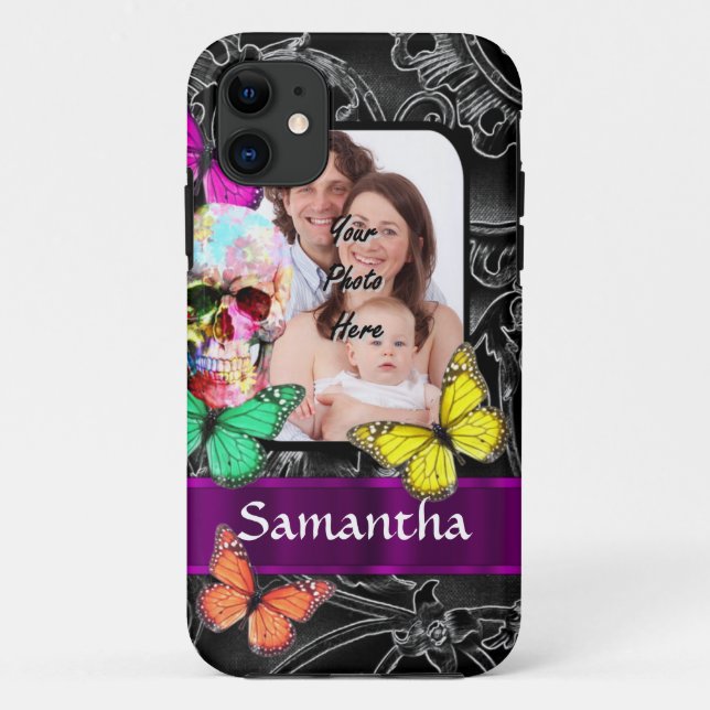 Coques Case-Mate iPhone Crâne à sucre et papillons floraux (Dos)