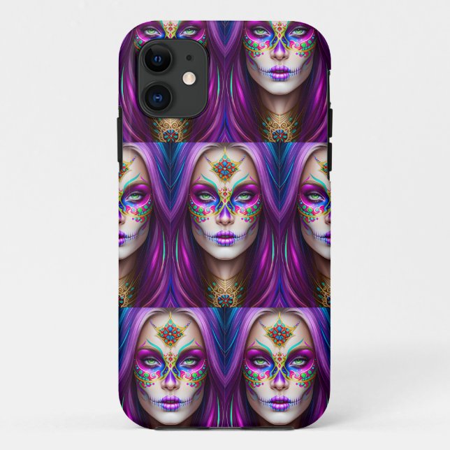Coques Case-Mate iPhone Crâne à sucre - Femme en maquillage (Dos)
