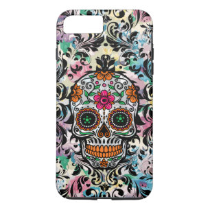 Coque iPhone 8 Plus/7 Plus Crâne à sucre floral coloré et perruques noires