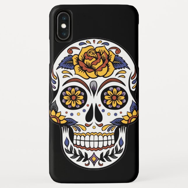 Coques Case-Mate iPhone Crâne à sucre rose jaune sur noir (Dos)