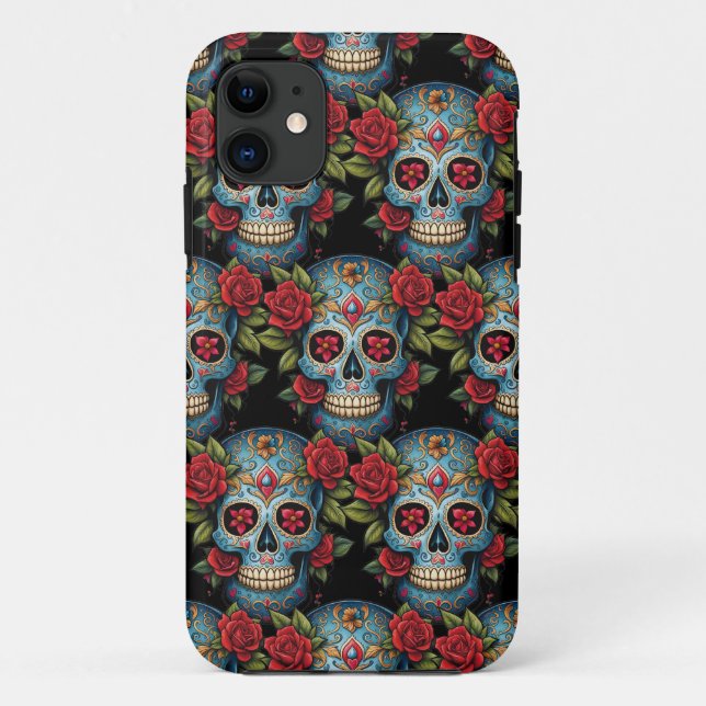 Coques Case-Mate iPhone Crâne à sucre - Vibrant bleu tradition (Dos)