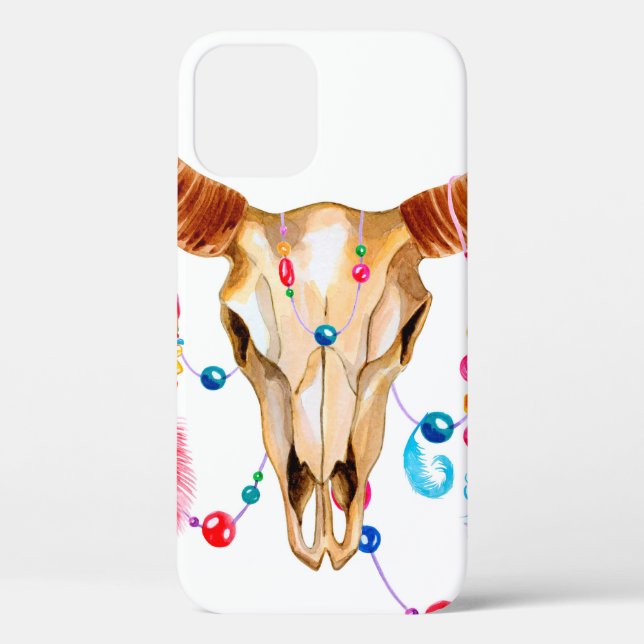 Coques Case-Mate iPhone Crâne aquarelle en blanc (Verso)