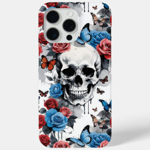 Coque Case-Mate iPhone Crâne avec Roses et papillons Peinture séchée