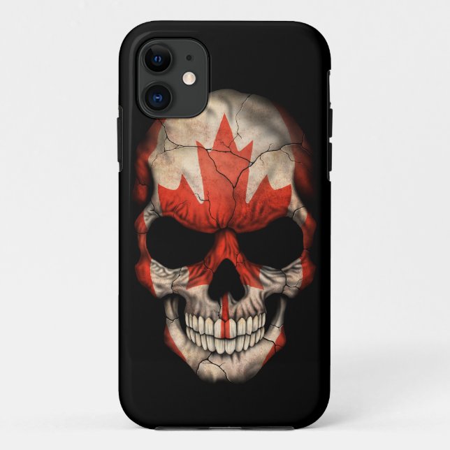 Coques Case-Mate iPhone Crâne canadien de drapeau sur le noir (Dos)