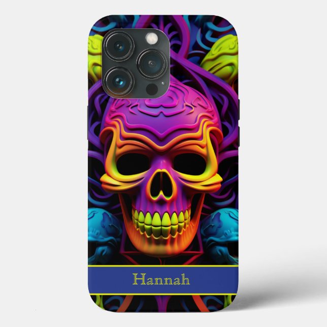 Coques Case-Mate iPhone Crâne couleur néon gothique foncé (Verso)