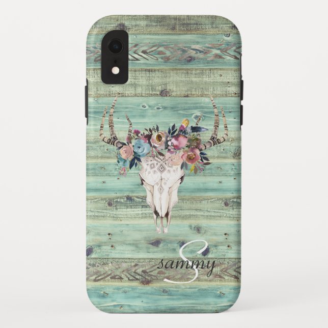 Coques Case-Mate iPhone Crâne de cerf en bois turquoise occidental rustiqu (Dos)