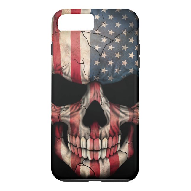 Coques Case-Mate iPhone Crâne de drapeau américain sur le noir (Dos)