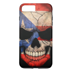 Coque iPhone 8 Plus/7 Plus Crâne de drapeau de Porto Rico sur le noir