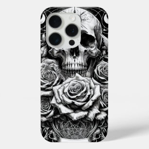 Coque Case-Mate iPhone Crâne de squelette à pentacle et roses - Art de ta