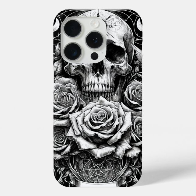 Coques Case-Mate iPhone Crâne de squelette pentacle et roses Art de tarot (Verso)
