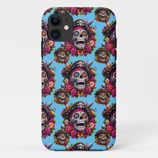 Coques Case-Mate iPhone Crâne de sucre - Crâne de jument de pirate (bleu c (Dos)