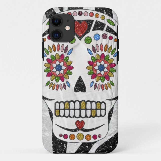Coques Case-Mate iPhone Crâne de sucre Rockabilly RAB sur impression zèbre (Dos)