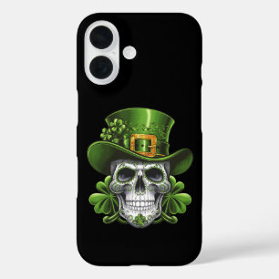 Coque Pour iPhone 16 Crâne de Sucre Saint Patrick Shamrock