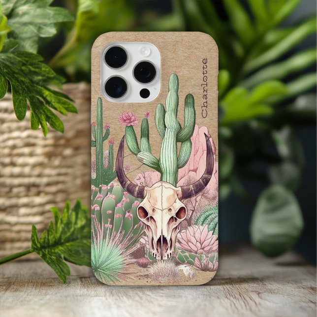 Coques Case-Mate iPhone Crâne de vache Désert Floral Cactus Nom personnali (Créateur téléchargé)