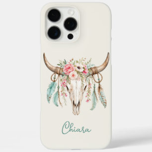 Coque iPhone 16 Pro Max Crâne de vache floral aquarelle Boho