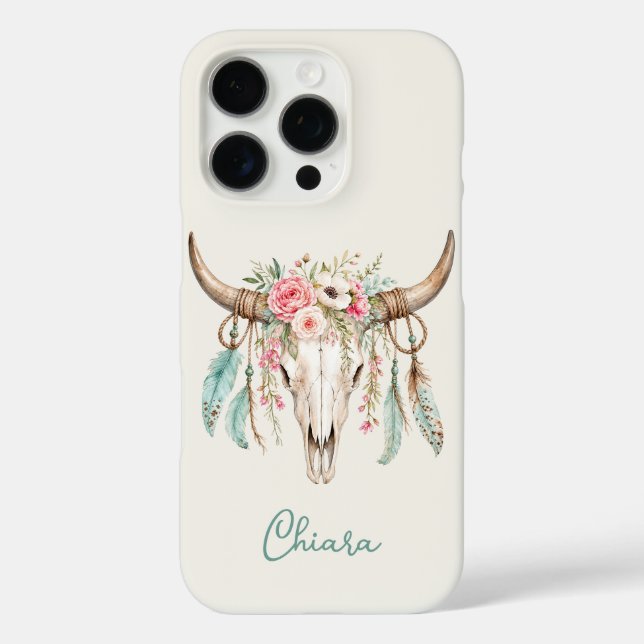 Coques Case-Mate iPhone Crâne de vache floral aquarelle Boho (Verso)