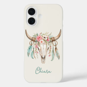 Coque Pour iPhone 16 Crâne de vache floral aquarelle Boho