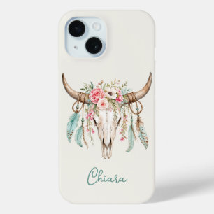 Coque Case-Mate iPhone Crâne de vache floral aquarelle Boho