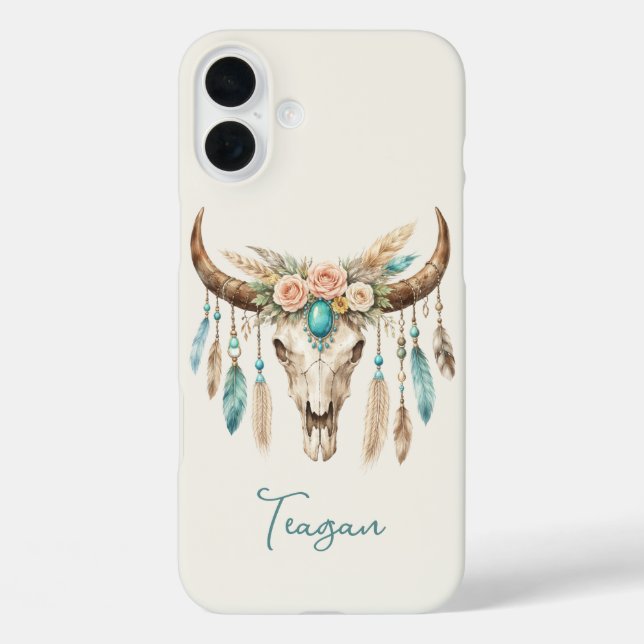 Coques Case-Mate iPhone Crâne de vache floral aquarelle Boho Chic (Verso)