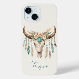 Coque Case-Mate iPhone Crâne de vache floral aquarelle Boho Chic