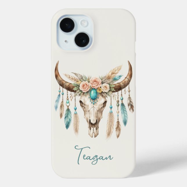 Coques Case-Mate iPhone Crâne de vache floral aquarelle Boho Chic (Verso)