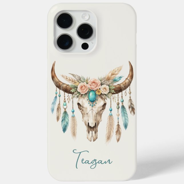 Coques Case-Mate iPhone Crâne de vache floral aquarelle Boho Chic (Verso)