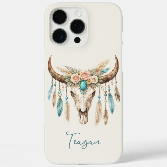 Coques Case-Mate iPhone Crâne de vache floral aquarelle Boho Chic (Verso)