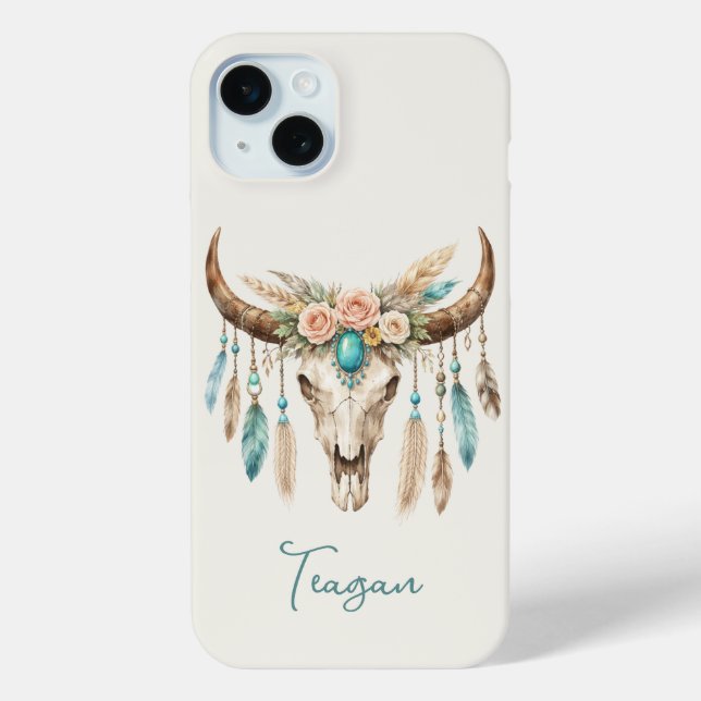 Coques Case-Mate iPhone Crâne de vache floral aquarelle Boho Chic (Verso)