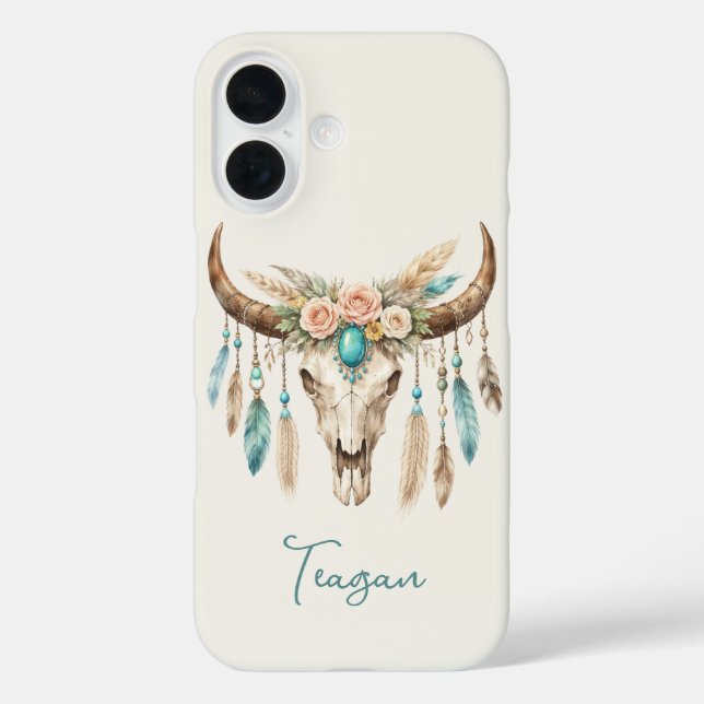 Coques Case-Mate iPhone Crâne de vache floral aquarelle Boho Chic (Verso)