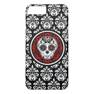 Coque iPhone 7 Plus Crâne décoratif de sucre avec la damassé