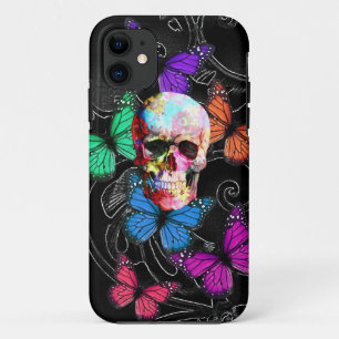 Coque Case-Mate iPhone Crâne d'imaginaire et papillons colorés
