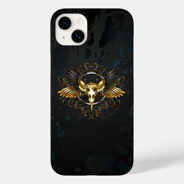 Coques Case-Mate iPhone Crâne d'oiseau doré sur fond noir (Verso)