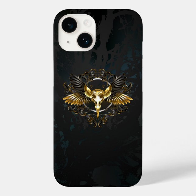 Coques Case-Mate iPhone Crâne d'oiseau doré sur fond noir (Verso)