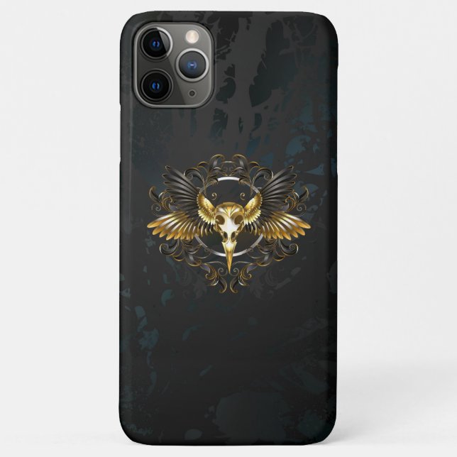 Coques Case-Mate iPhone Crâne d'oiseau doré sur fond noir (Dos)