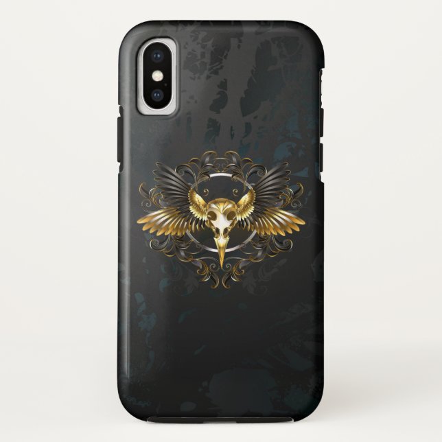 Coques Case-Mate iPhone Crâne d'oiseaux dorés sur arrière - plan noir (Dos)