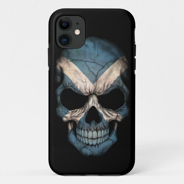 Coques Case-Mate iPhone Crâne écossais de drapeau sur le noir (Dos)